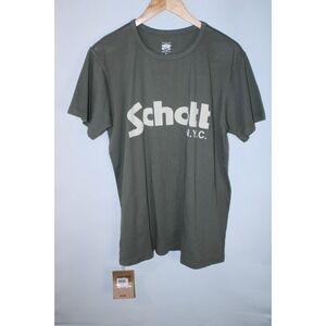 NWT Schott NYC Men's Large Green Beige Short Sleeve Round Neck T-Shirt